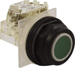 Schneider Electric - 30mm Mount Hole, Flush, Pushbutton Switch with Contact Block - Octagon, Green Pushbutton, Momentary (MO) - USA Tool & Supply