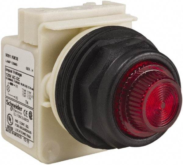 Schneider Electric - 120 V Red Lens Indicating Light - Round Lens, Screw Clamp Connector, Corrosion Resistant, Dust Resistant, Oil Resistant - USA Tool & Supply
