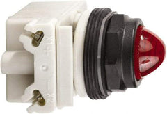 Schneider Electric - 120 VAC/VDC Red Lens Incandescent Pilot Light - Round Lens, Screw Clamp Connector, 54mm OAL x 42mm Wide, Vibration Resistant - USA Tool & Supply