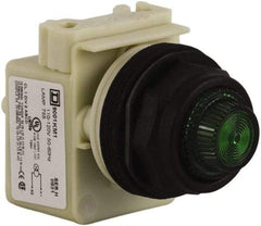 Schneider Electric - 110 VAC at 50/60 Hz via Transformer, 120 VAC at 50/60 Hz via Transformer Green Lens Indicating Light - Round Lens, Screw Clamp Connector, Corrosion Resistant, Dust Resistant, Oil Resistant - USA Tool & Supply