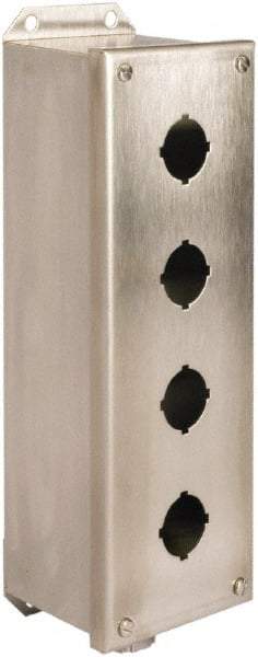 Schneider Electric - 4 Hole, 30mm Hole Diameter, Stainless Steel Pushbutton Switch Enclosure - 1, 3, 4, 12, 4X NEMA Rated - USA Tool & Supply