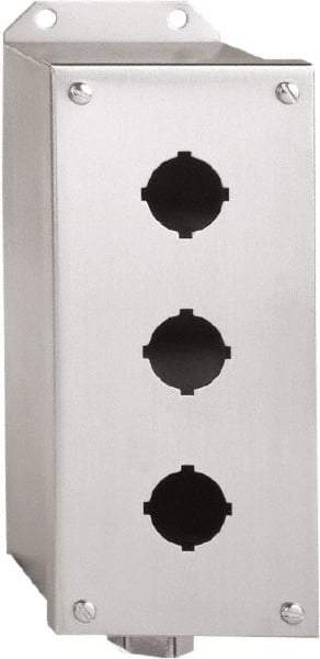 Schneider Electric - 3 Hole, 30mm Hole Diameter, Stainless Steel Pushbutton Switch Enclosure - 1, 3, 4, 12, 4X NEMA Rated - USA Tool & Supply