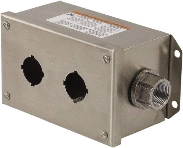 Schneider Electric - 2 Hole, 30mm Hole Diameter, Stainless Steel Pushbutton Switch Enclosure - 1, 3, 4, 12, 4X NEMA Rated - USA Tool & Supply