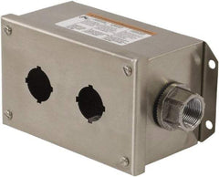 Schneider Electric - 2 Hole, 30mm Hole Diameter, Stainless Steel Pushbutton Switch Enclosure - 1, 3, 4, 12, 4X NEMA Rated - USA Tool & Supply