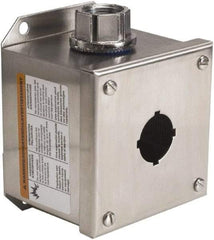 Schneider Electric - 1 Hole, 30mm Hole Diameter, Stainless Steel Pushbutton Switch Enclosure - 1, 3, 4, 12, 4X NEMA Rated - USA Tool & Supply