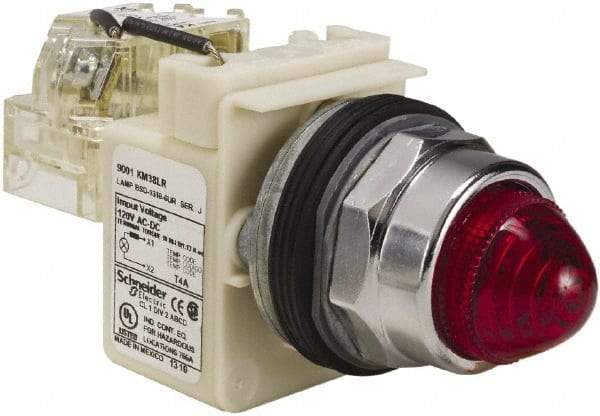 Schneider Electric - 120 VAC Red Lens LED Indicating Light - Screw Clamp Connector - USA Tool & Supply