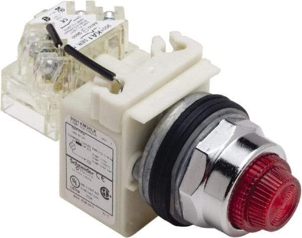 Schneider Electric - 120 V Red Lens LED Press-to-Test Indicating Light - Octagonal Lens, Screw Clamp Connector - USA Tool & Supply