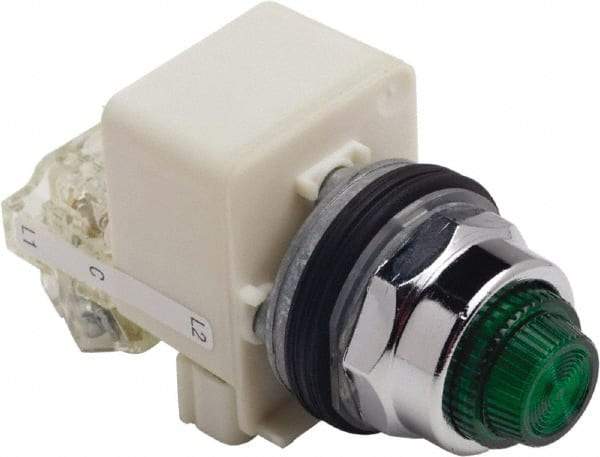 Schneider Electric - 120 V Green Lens LED Press-to-Test Indicating Light - Octagonal Lens, Screw Clamp Connector - USA Tool & Supply