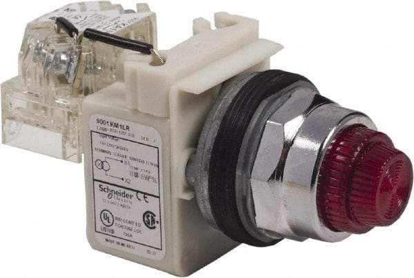 Schneider Electric - 120 VAC Red Lens LED Pilot Light - Round Lens, Screw Clamp Connector - USA Tool & Supply