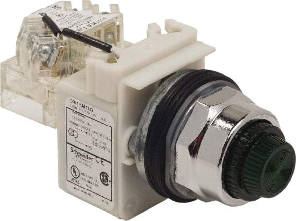 Schneider Electric - 120 VAC Green Lens LED Pilot Light - Round Lens, Screw Clamp Connector - USA Tool & Supply