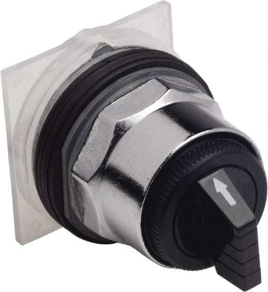 Schneider Electric - 30mm Mount Hole, 3 Position, Knob and Pushbutton Operated, Selector Switch Only - Black, Momentary (MO), without Contact Blocks, Weatherproof and Dust and Oil Resistant - USA Tool & Supply