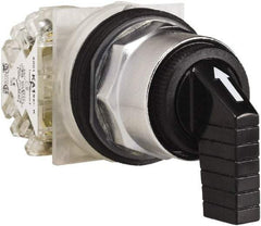 Schneider Electric - 30mm Mount Hole, 3 Position, Knob and Pushbutton Operated, Selector Switch - Black, Momentary (MO), NO/NC, Weatherproof and Dust and Oil Resistant - USA Tool & Supply