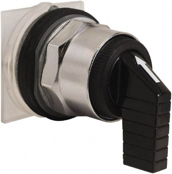 Schneider Electric - 30mm Mount Hole, 3 Position, Knob and Pushbutton Operated, Selector Switch Only - Black, Momentary (MO), without Contact Blocks, Weatherproof and Dust and Oil Resistant - USA Tool & Supply
