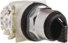 Schneider Electric - 1.18 Inch Mount Hole, 3 Position, Knob and Pushbutton Operated, Selector Switch - Black, Maintained (MA), 2NO/2NC, Weatherproof and Dust and Oil Resistant - USA Tool & Supply