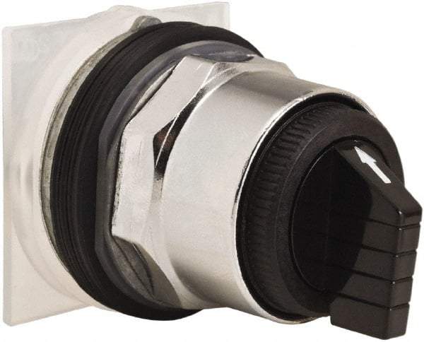 Schneider Electric - 30mm Mount Hole, 3 Position, Knob and Pushbutton Operated, Selector Switch Only - Black, Maintained (MA), without Contact Blocks, Weatherproof and Dust and Oil Resistant - USA Tool & Supply