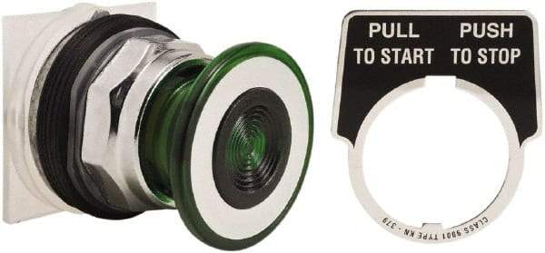 Schneider Electric - 30mm Mount Hole, Extended Straight, Pushbutton Switch Only - Green Pushbutton, Maintained (MA) - USA Tool & Supply