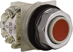Schneider Electric - 30mm Mount Hole, Extended Straight, Pushbutton Switch with Contact Block - Red Pushbutton, Momentary (MO) - USA Tool & Supply