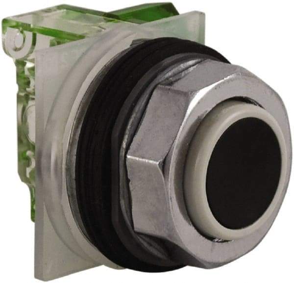 Schneider Electric - 30mm Mount Hole, Extended Straight, Pushbutton Switch with Contact Block - Black Pushbutton, Momentary (MO) - USA Tool & Supply