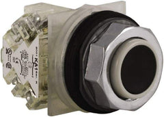Schneider Electric - 30mm Mount Hole, Extended Straight, Pushbutton Switch with Contact Block - Black Pushbutton, Momentary (MO) - USA Tool & Supply