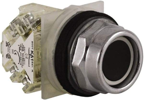 Schneider Electric - 30mm Mount Hole, Extended Straight, Pushbutton Switch with Contact Block - Black Pushbutton, Momentary (MO) - USA Tool & Supply