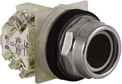 Schneider Electric - 30mm Mount Hole, Extended Straight, Pushbutton Switch with Contact Block - Black Pushbutton, Momentary (MO) - USA Tool & Supply