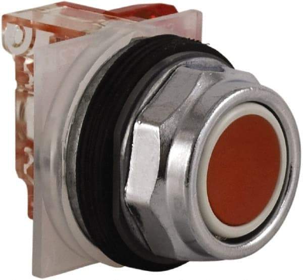 Schneider Electric - 30mm Mount Hole, Extended Straight, Pushbutton Switch with Contact Block - Red Pushbutton, Momentary (MO) - USA Tool & Supply