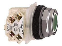Schneider Electric - 30mm Mount Hole, Flush, Pushbutton Switch with Contact Block - Octagon, Green Pushbutton, Momentary (MO) - USA Tool & Supply