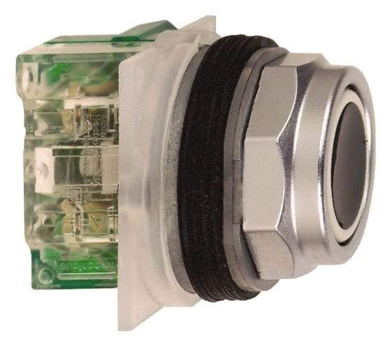 Schneider Electric - 30mm Mount Hole, Flush, Pushbutton Switch with Contact Block - Octagon, Black Pushbutton, Momentary (MO) - USA Tool & Supply