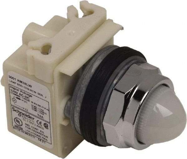 Schneider Electric - 120 V White Lens LED Pilot Light - Round Lens, Screw Clamp Connector - USA Tool & Supply