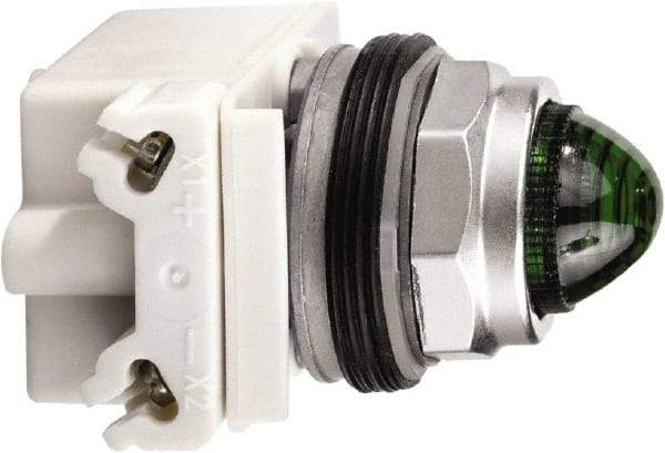 Schneider Electric - 120 V Green Lens LED Pilot Light - Round Lens, Screw Clamp Connector - USA Tool & Supply