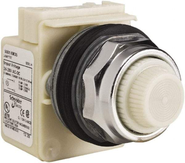 Schneider Electric - 28 V White Lens Indicating Light - Screw Clamp Connector - USA Tool & Supply