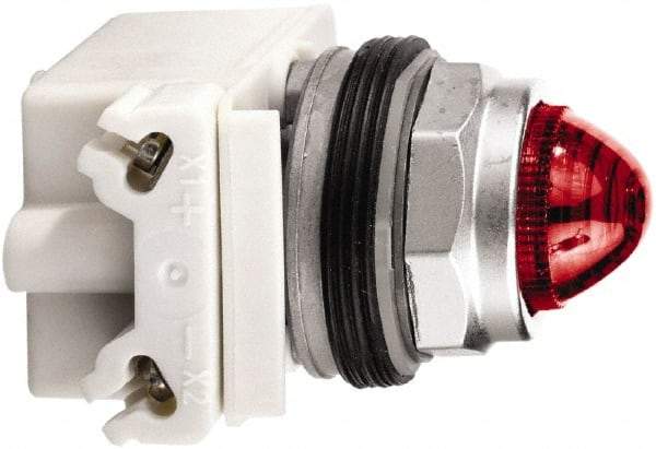 Schneider Electric - 24 V Red Lens LED Pilot Light - Round Lens, Screw Clamp Connector - USA Tool & Supply