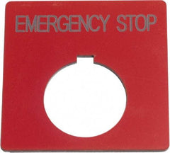 Schneider Electric - Square, Plastic Legend Plate - Emergency Stop - Red Background, Black Letters, 1.2 Inch Hole Diameter, 2-1/2 Inch Square - USA Tool & Supply