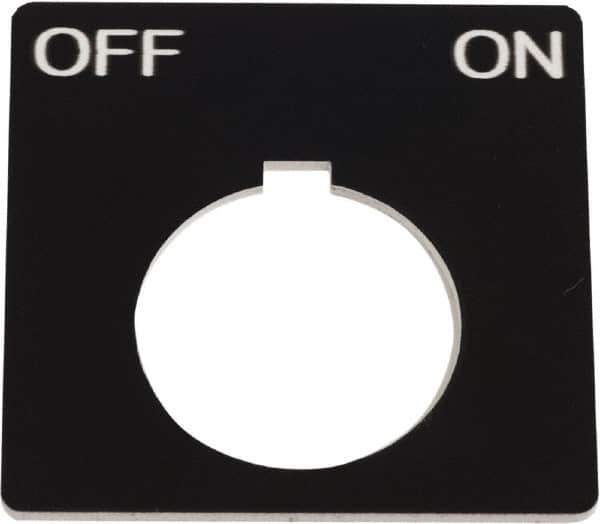 Schneider Electric - Square, Plastic Legend Plate - Off-On - Black Background, White Letters, 1.2 Inch Hole Diameter, 2-1/4 Inch Square - USA Tool & Supply