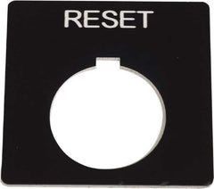 Schneider Electric - Square, Plastic Legend Plate - Reset - Black Background, White Letters, 1.2 Inch Hole Diameter, 2-1/4 Inch Square - USA Tool & Supply