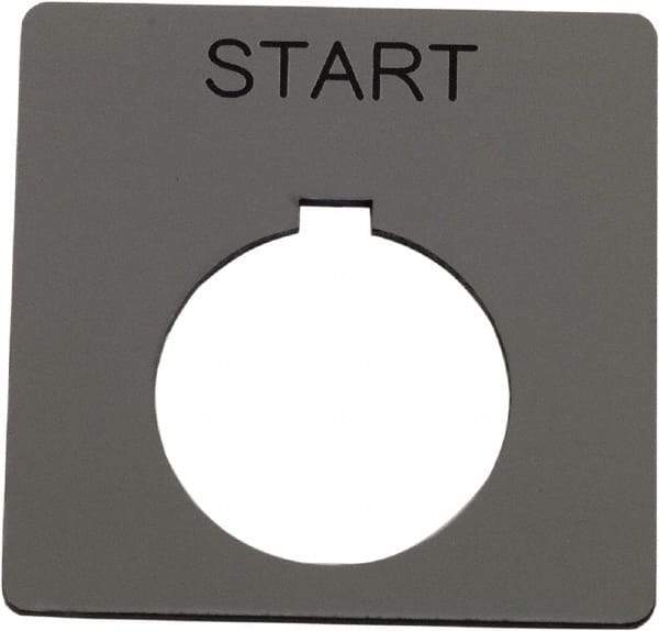Schneider Electric - Square, Plastic Legend Plate - Start - Silver Background, Black Letters, 1.2 Inch Hole Diameter, 2-1/4 Inch Square - USA Tool & Supply