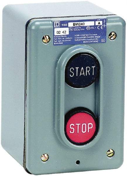 Schneider Electric - 2 Operator, Projecting Pushbutton Control Station - Start, Stop (Legend), Momentary Switch, NO/NC Contact, NEMA 4 - USA Tool & Supply