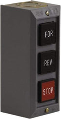 Schneider Electric - 3 Operator, Projecting Pushbutton Control Station - Forward, Reverse, Stop (Legend), Momentary Switch, 2NO/3NC Contact, NEMA 1 - USA Tool & Supply