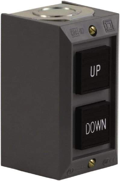 Schneider Electric - 2 Operator, Projecting Pushbutton Control Station - Down, Up (Legend), Momentary Switch, 2NO Contact, NEMA 1 - USA Tool & Supply