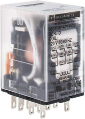 Square D - 1/6 hp at 120/240 Volt, Electromechanical Plug-in General Purpose Relay - 5 Amp at 240 VAC, 4PDT, 120 VAC at 50/60 Hz - USA Tool & Supply