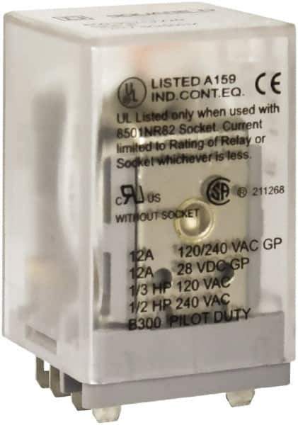 Square D - 1/2 hp at 240 Volt & 1/3 hp at 120 Volt, Electromechanical Spade General Purpose Relay - 10 Amp at 240 VAC, DPDT, 48 VDC - USA Tool & Supply