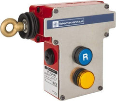 Telemecanique Sensors - 10 Amp, 2NO/2NC Configuration, Left Hand Operation, Rope Operated Limit Switch - Pushbutton Reset, Cable Pull, Pilot Light Indicator, 300 VAC - USA Tool & Supply
