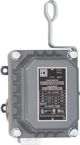 Square D - 4 NEMA Rated, DPST, Float Switch Pressure and Level Switch - 575 VAC, Line-Load-Load-Line Terminal - USA Tool & Supply