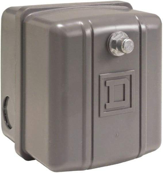 Square D - 1 NEMA Rated, DPST, 145 to 175 psi, Electromechanical, Snap Action Pressure and Level Switch - Adjustable Pressure, 460/575 VAC, 1/4 Inch Connector, Screw Terminal, For Use with Air Compressors, Power Circuits, Water Pumps - USA Tool & Supply