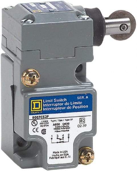 Square D - SPDT, NC/NO, 600 Volt Screw Terminal, Roller Plunger Actuator, General Purpose Limit Switch - 1, 2, 4, 6, 12, 13, 6P NEMA Rating, IP67 IPR Rating - USA Tool & Supply