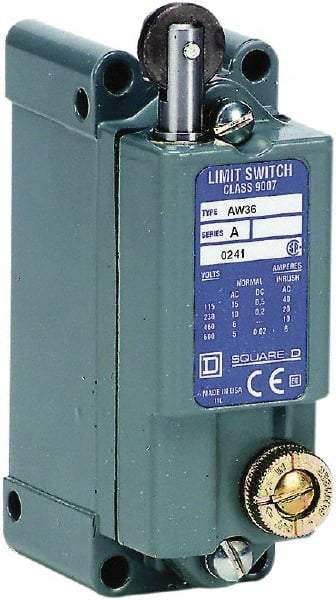 Square D - SPDT, NC/NO, 600 VAC, Screw Terminal, Roller Plunger Actuator, General Purpose Limit Switch - 1, 2, 4, 12, 13 NEMA Rating, IP65 IPR Rating, Surface Mount - USA Tool & Supply