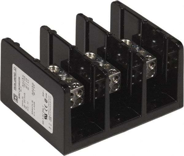 Square D - 3 Poles, 350 (Copper) Amp, Phenolic Power Distribution Block - 600 VAC, 2 Primary Connection - USA Tool & Supply