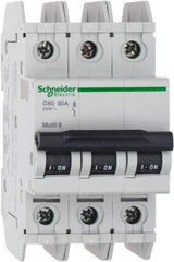 Schneider Electric - 30 Amp, 125 VDC, 240 VAC, 60 VDC, 3 Pole, DIN Rail Mount, Fixed Mount Miniature Circuit Breaker - Thermal Magnetic Trip, Multiple Breaking Capacity Ratings, 73mm Deep x 107mm High x 54mm Wide - USA Tool & Supply