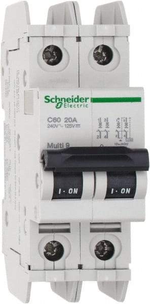 Schneider Electric - 20 Amp, 125 VDC, 240 VAC, 60 VDC, 1 Pole, DIN Rail Mount, Fixed Mount Miniature Circuit Breaker - Thermal Magnetic Trip, Multiple Breaking Capacity Ratings, 73mm Deep x 107mm High x 36mm Wide - USA Tool & Supply