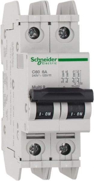 Schneider Electric - 6 Amp, 125 VDC, 240 VAC, 60 VDC, 1 Pole, DIN Rail Mount, Fixed Mount Miniature Circuit Breaker - Thermal Magnetic Trip, Multiple Breaking Capacity Ratings, 73mm Deep x 107mm High x 36mm Wide - USA Tool & Supply